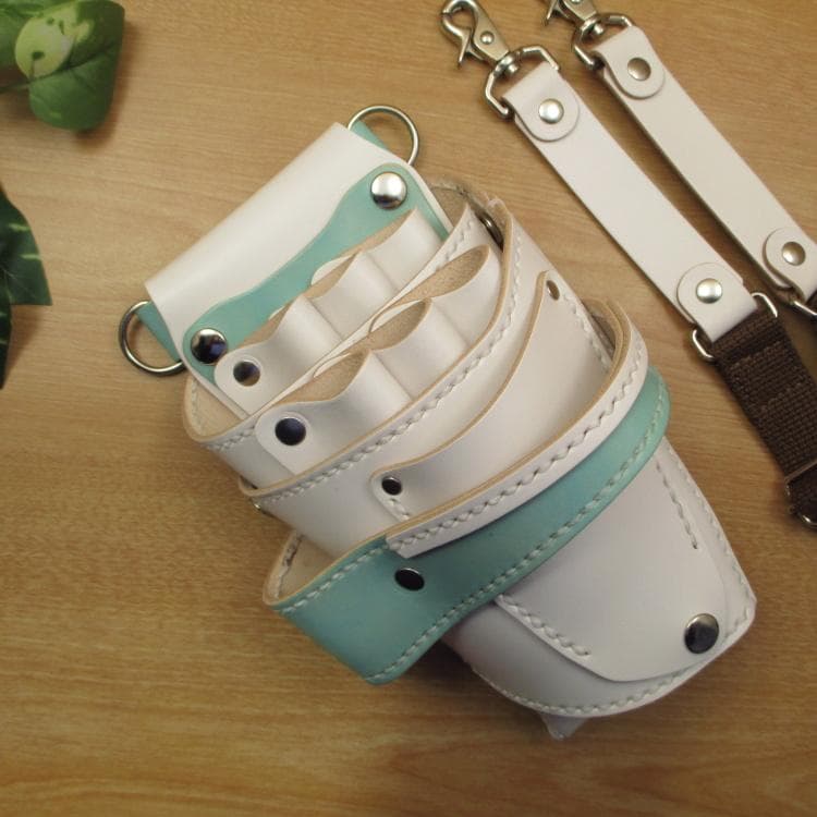 ホワイト＆空色　６丁差し　本革シザーケース　SCA-151/CWA