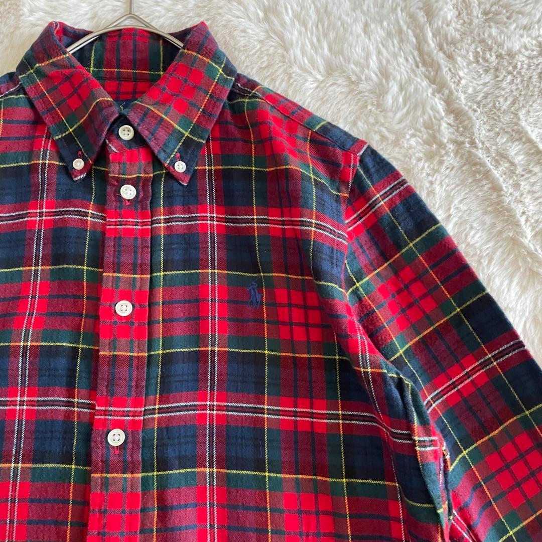 美品　ラルフローレン　S ネルシャツ　タータンチェック　ポニー刺繍　レッド系