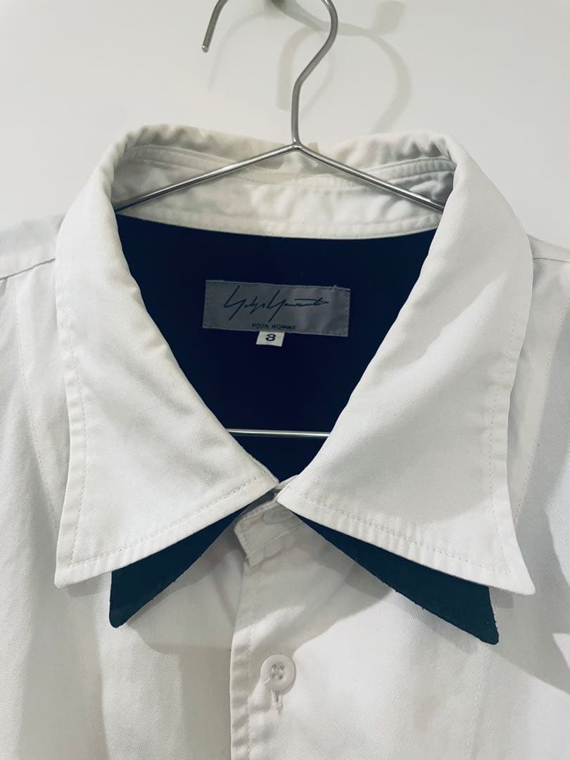 本日限定ヨウジヤマモト プールオム　長袖シャツ　L 襟裏黒 オキシ洗浄済み 美品