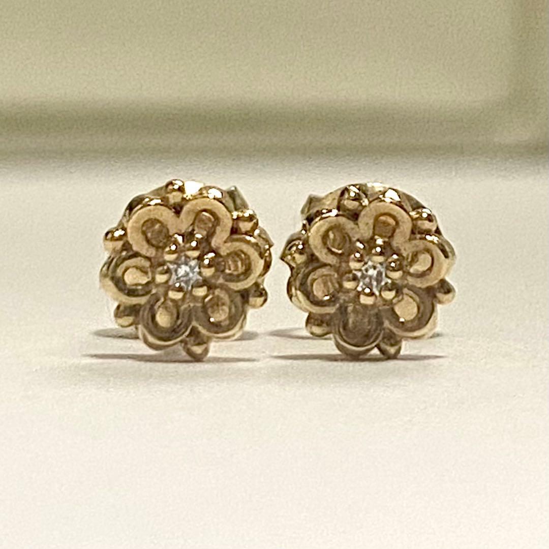 4℃ K10 ダイヤモンド ピアス フルール　美品