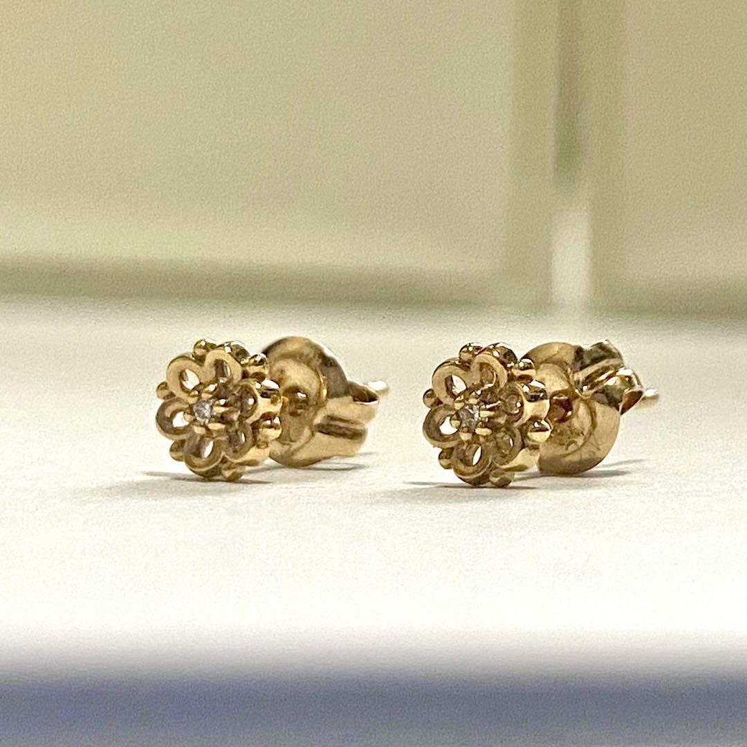 4℃ K10 ダイヤモンド ピアス フルール　美品