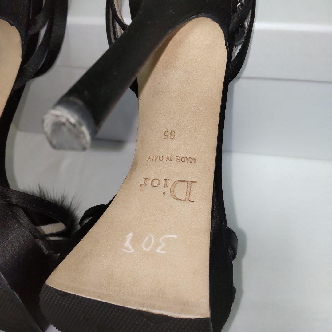 Christian Dior ハイヒール 黒 サテン ミンクファー飾り 35