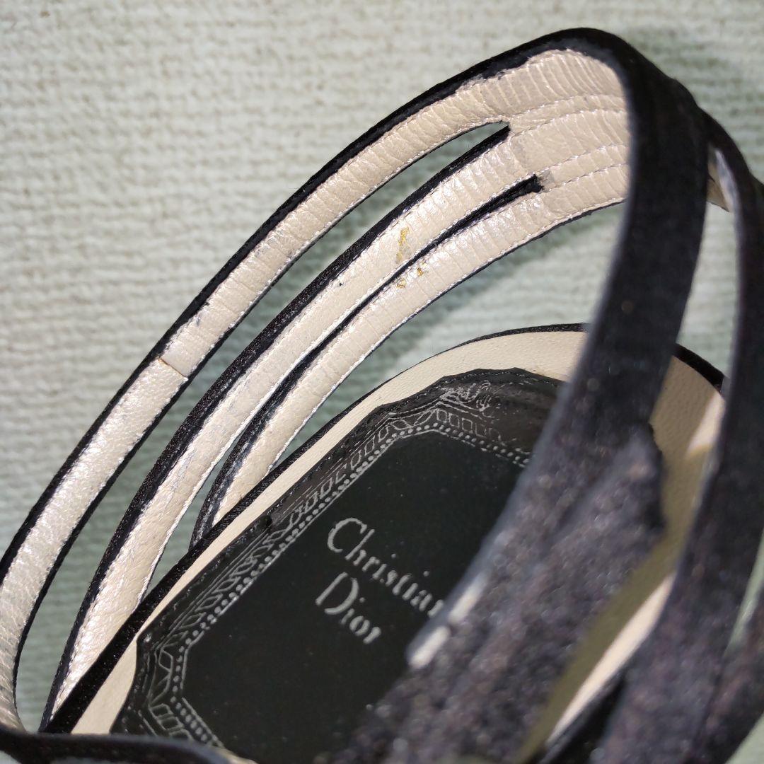 Christian Dior ハイヒール 黒 サテン ミンクファー飾り 35