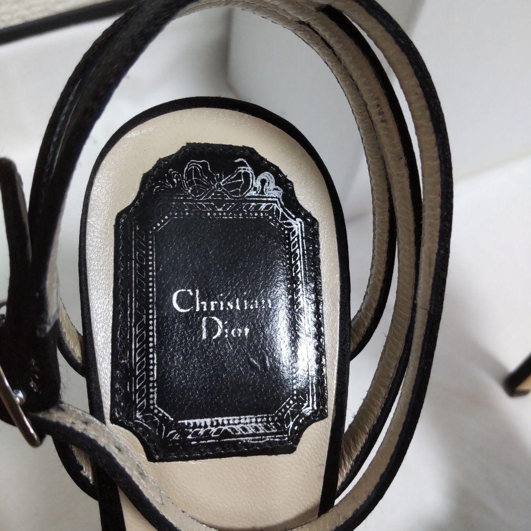 Christian Dior ハイヒール 黒 サテン ミンクファー飾り 35
