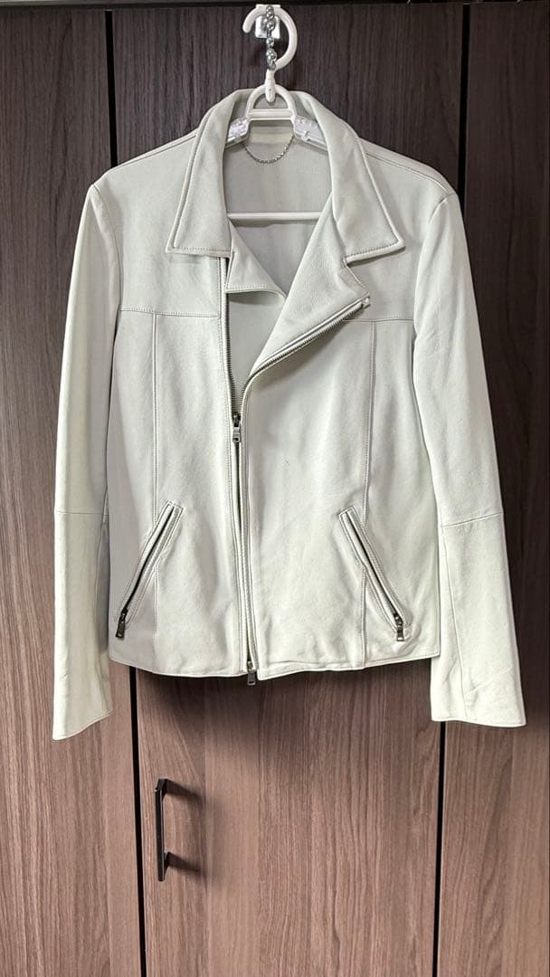 5351 POUR LES HOMMES ラムレザー ジャケット 白 ライダース