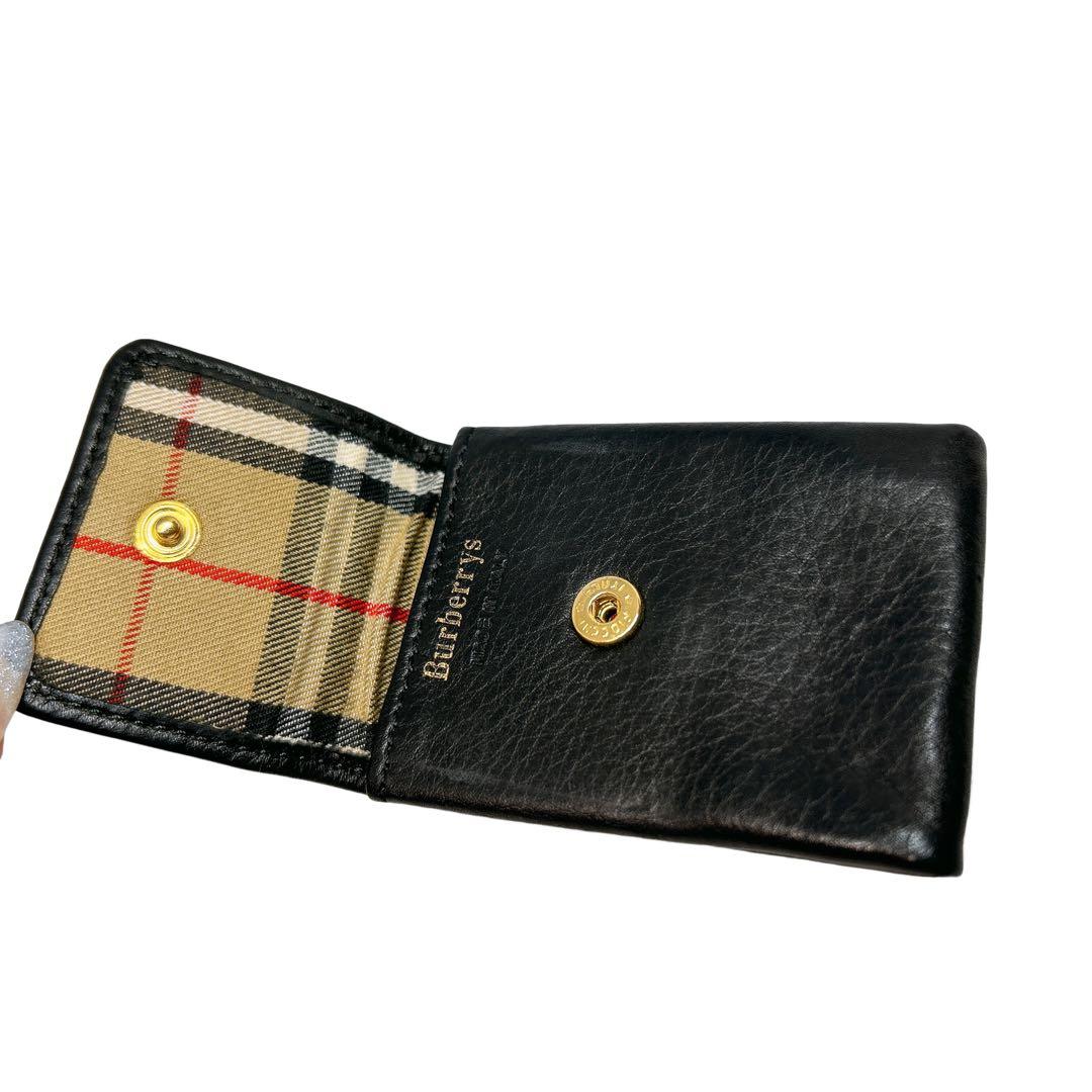 Burberrys ケース 小物入れ キーリング チェック柄 黒 本革