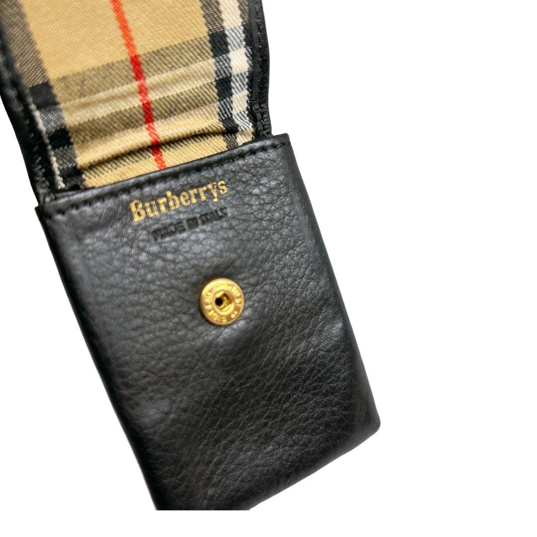 Burberrys ケース 小物入れ キーリング チェック柄 黒 本革