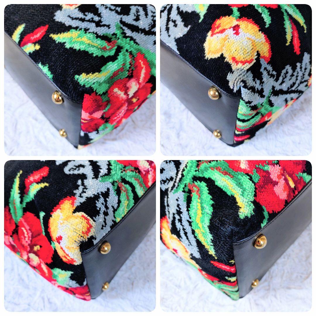 【希少】FEILER　大型　ボストンバッグ　大容量　ブラック　花柄