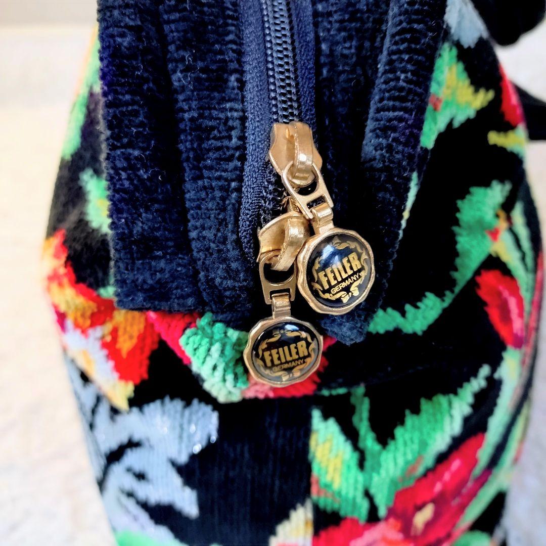 【希少】FEILER　大型　ボストンバッグ　大容量　ブラック　花柄