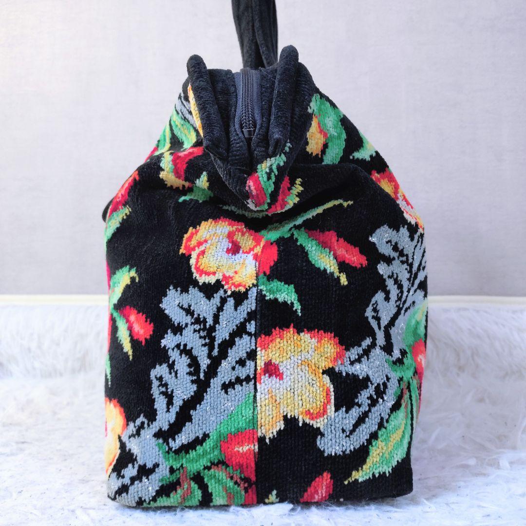 【希少】FEILER　大型　ボストンバッグ　大容量　ブラック　花柄