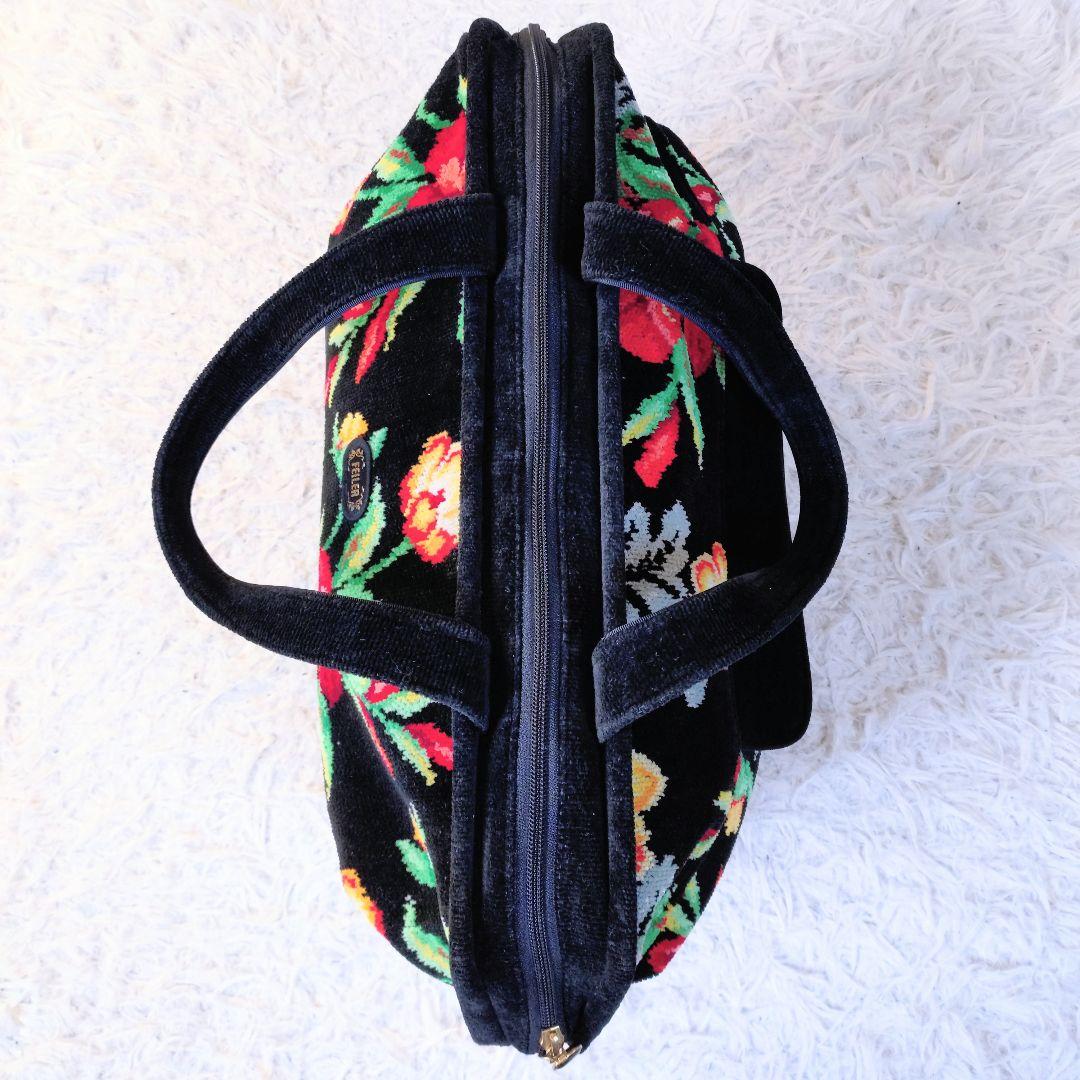 【希少】FEILER　大型　ボストンバッグ　大容量　ブラック　花柄