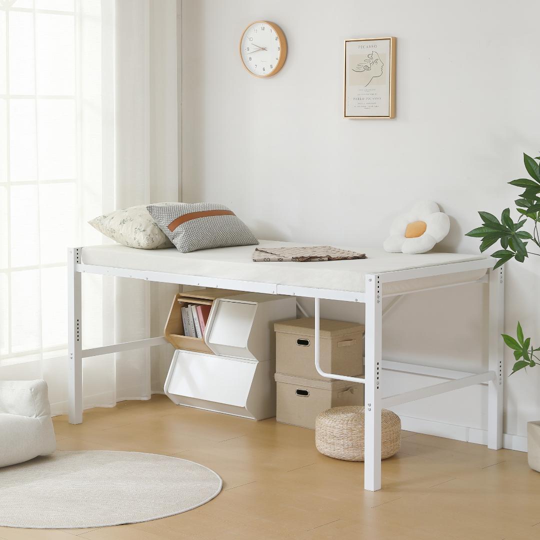 ロフトベッド【セミダブル】　省スペース　高さ調節可能　一人暮らし　WHITE