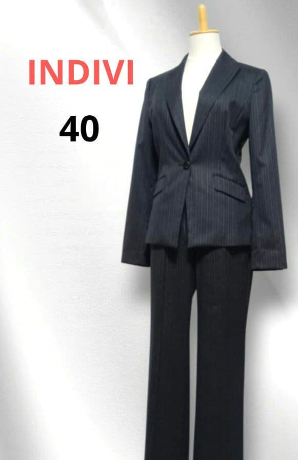 INDIVI　パンツ スーツ　40　セットアップ　上下セット　グレー　日本製