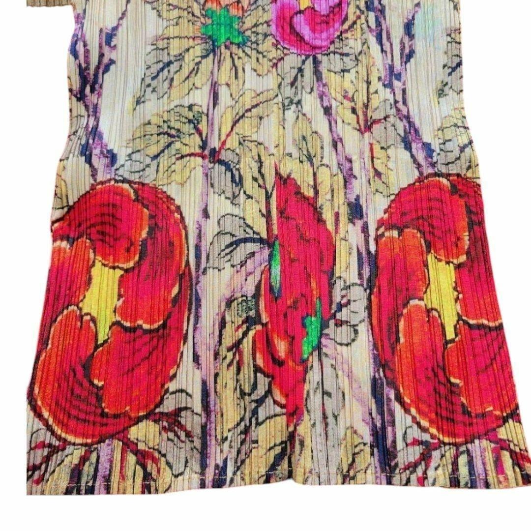 希少　名作　1998 プリーツプリーズ　日本画　花柄 牡丹 長袖シャツ