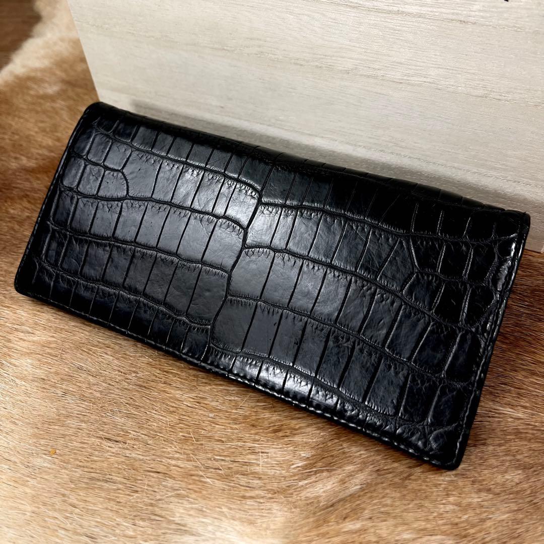 新品同様 定14万 最高峰 ポロサス クロコダイル 無双 長財布 小銭入れ付 黒