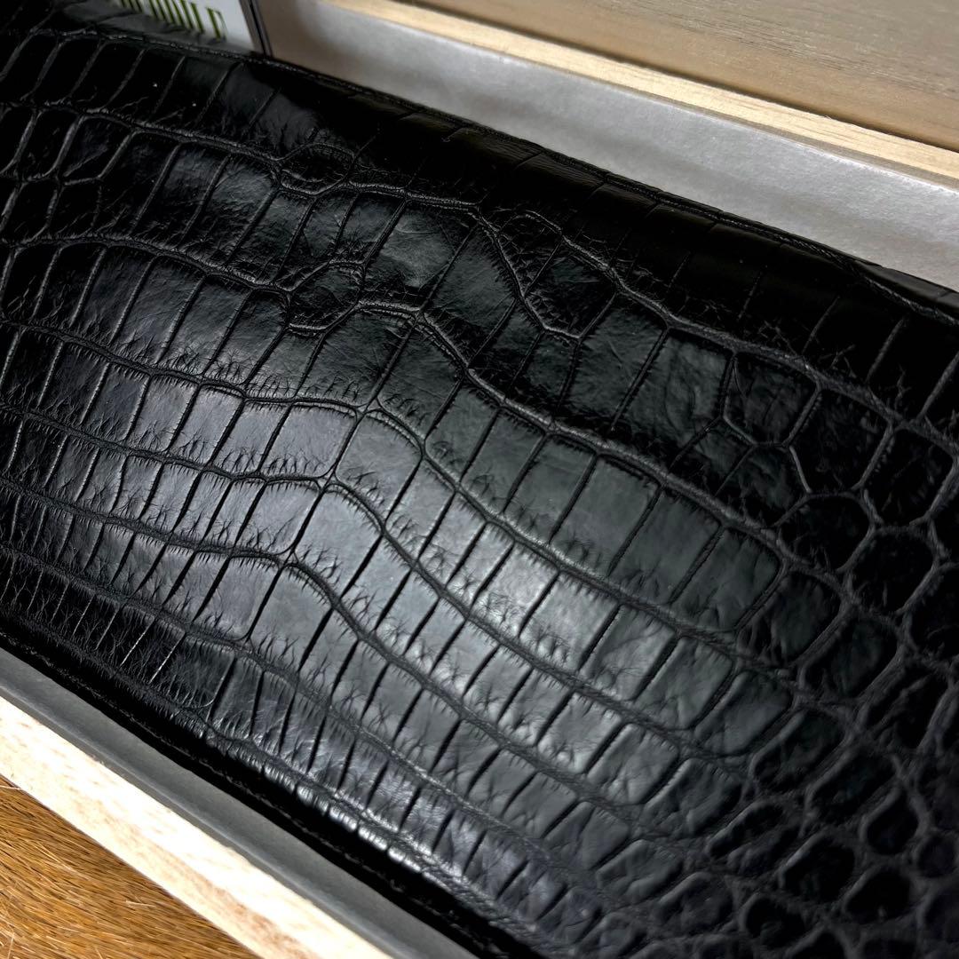新品同様 定14万 最高峰 ポロサス クロコダイル 無双 長財布 小銭入れ付 黒