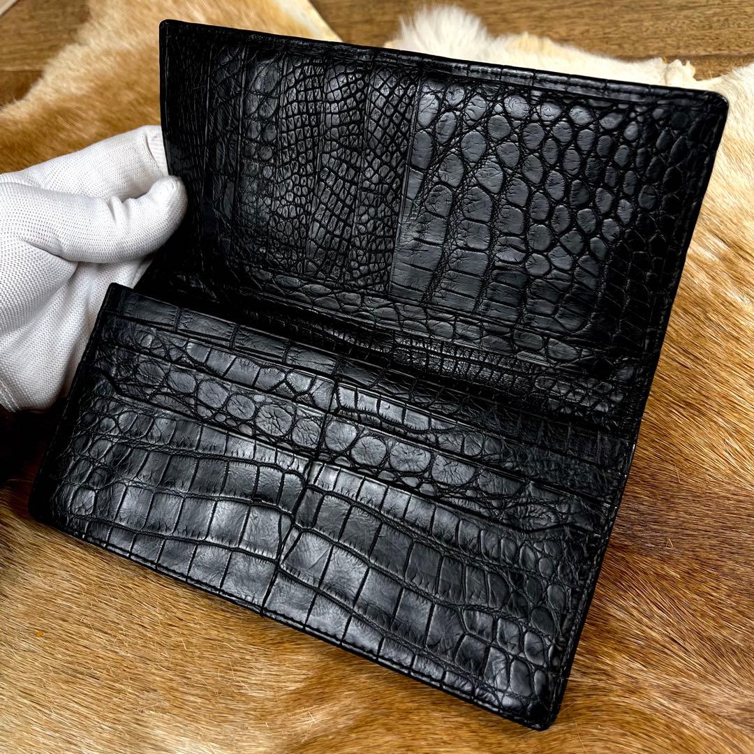 新品同様 定14万 最高峰 ポロサス クロコダイル 無双 長財布 小銭入れ付 黒