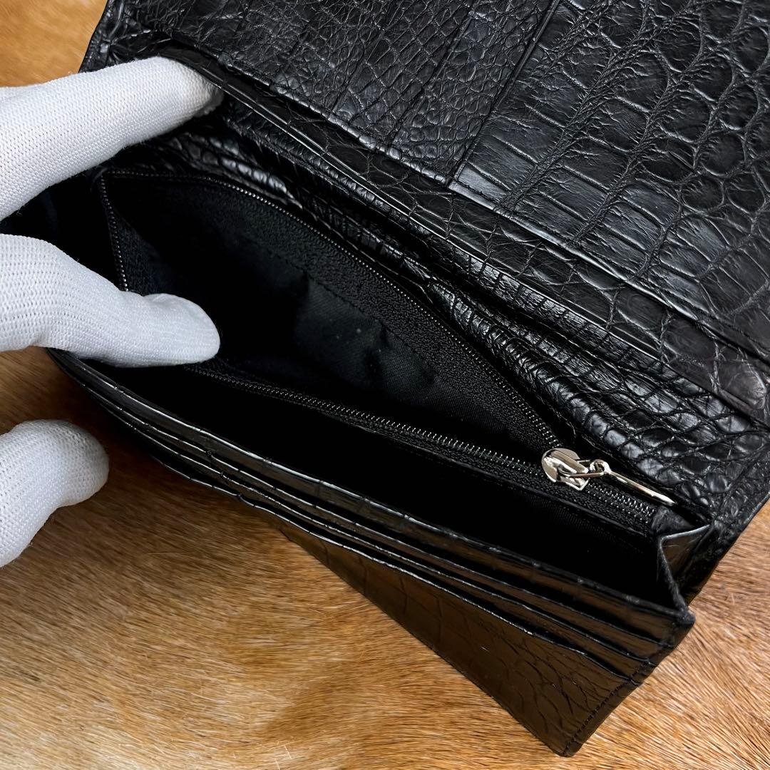 新品同様 定14万 最高峰 ポロサス クロコダイル 無双 長財布 小銭入れ付 黒
