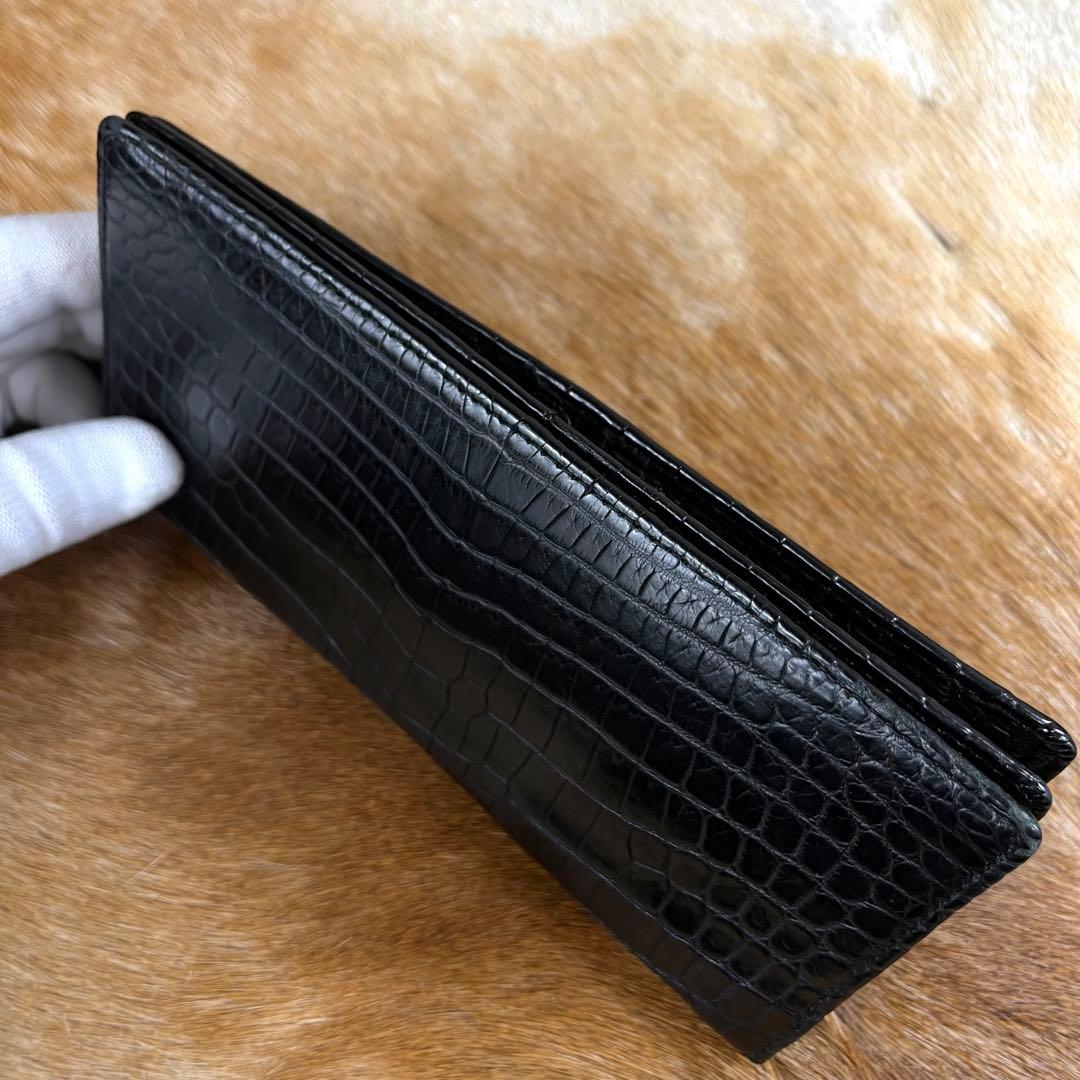 新品同様 定14万 最高峰 ポロサス クロコダイル 無双 長財布 小銭入れ付 黒