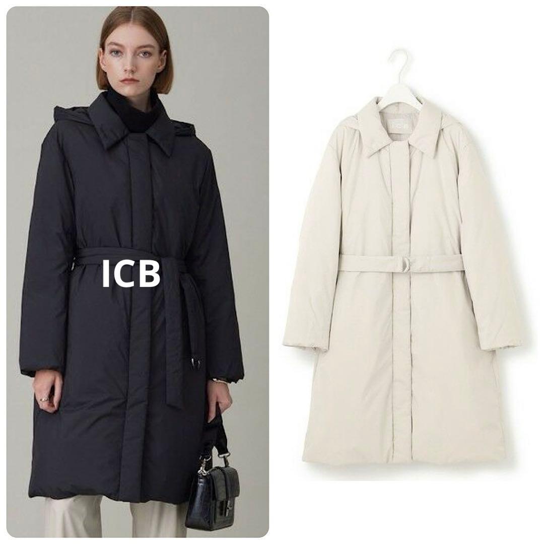 ICB ADSダウンステンカラーコート ベルト付き 軽量 オンワード樫山