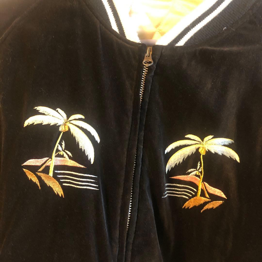 黒 ベルベット パームツリー刺繍 スカジャン