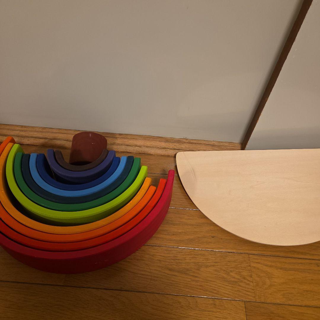 知育玩具　アーチレインボー 原色　虹.半円盤セット　木のおもちゃ