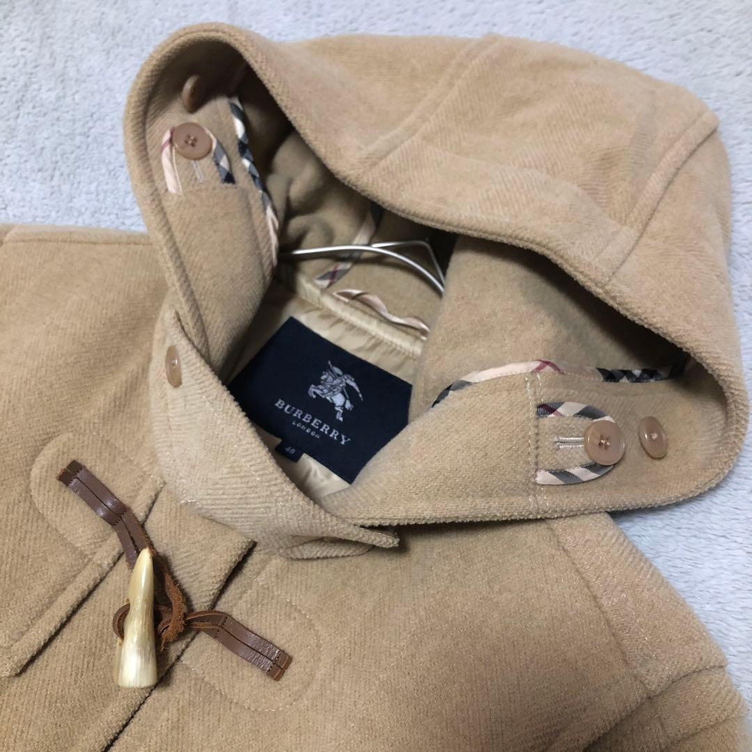 バーバリー　ロンドン ダッフルコート ヘリンボーン ノバチェック 牛革 キャメル