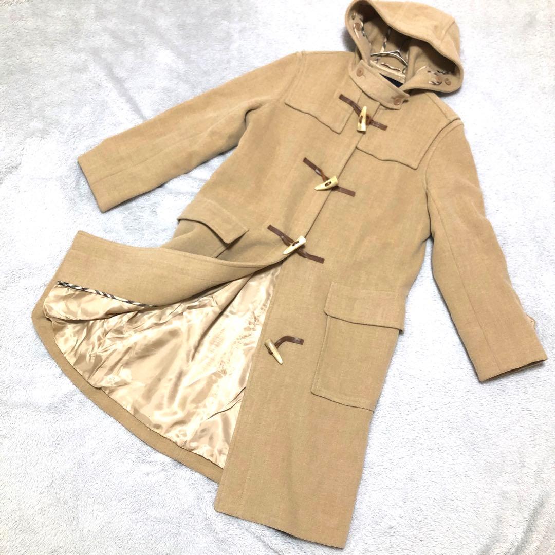 バーバリー　ロンドン ダッフルコート ヘリンボーン ノバチェック 牛革 キャメル