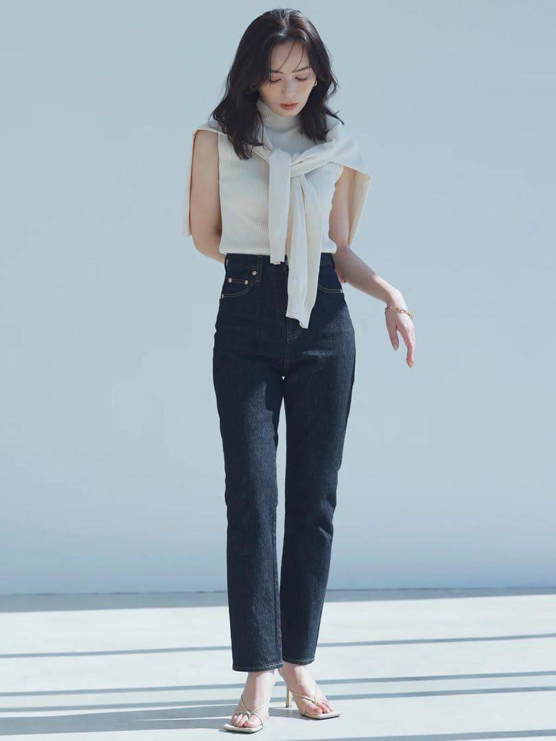 パンツ anuans Slim straight denim BLACK 2