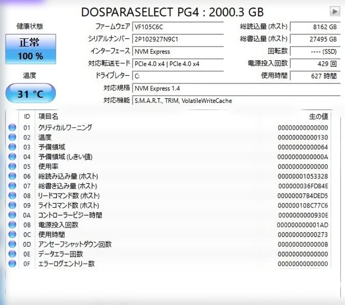 ドスパラ PG4-020TA1 2TB M.2 NVMe SSD