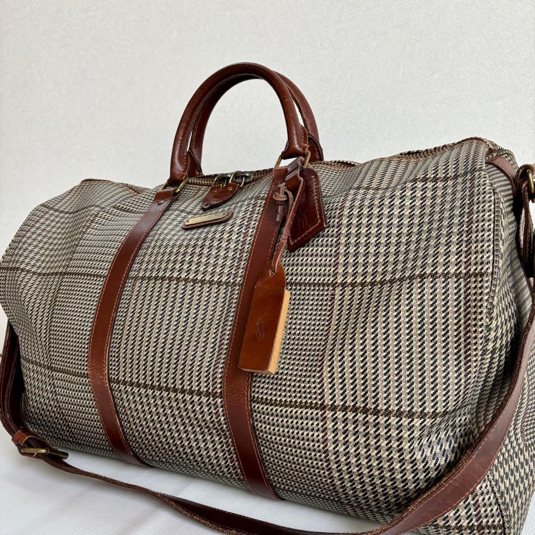 【良品】【ポロラルフローレン】千鳥格子 ボストンバッグ PVC レザー 2way