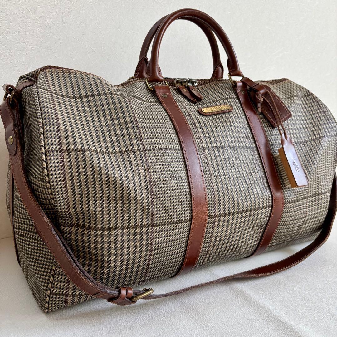 【良品】【ポロラルフローレン】千鳥格子 ボストンバッグ PVC レザー 2way