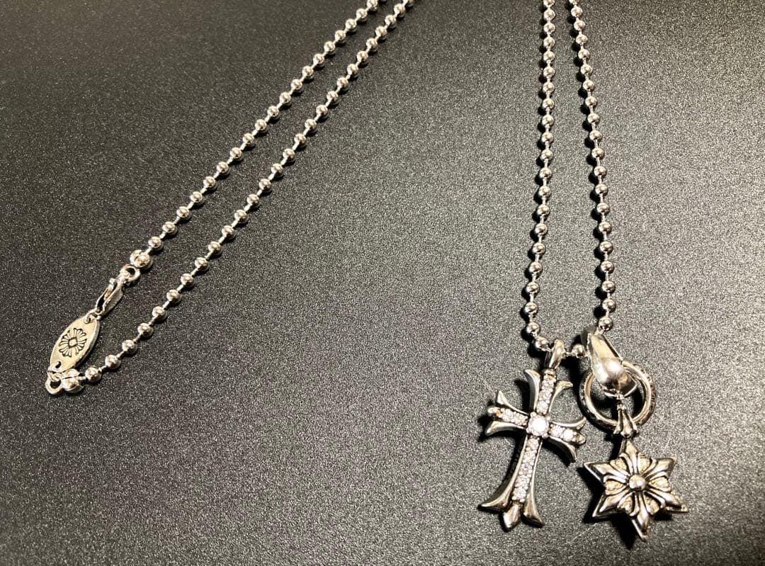 ダイヤ　クロス　クロススター　ボールチェーン　ネックレス　60㎝