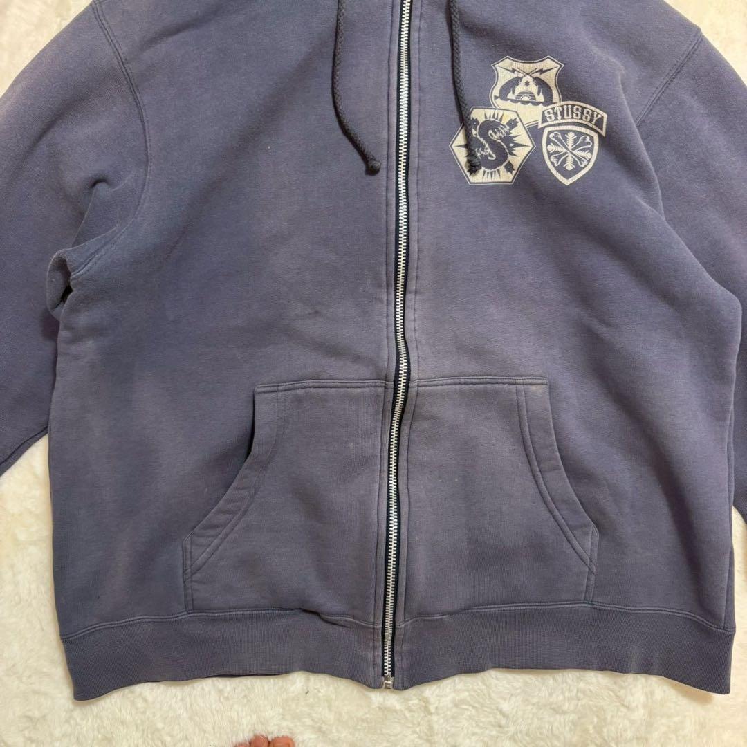old stussy ジップアップパーカー　Sロゴ　フェード　ナス紺　ネイビー