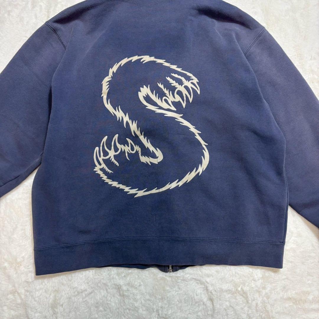 old stussy ジップアップパーカー　Sロゴ　フェード　ナス紺　ネイビー