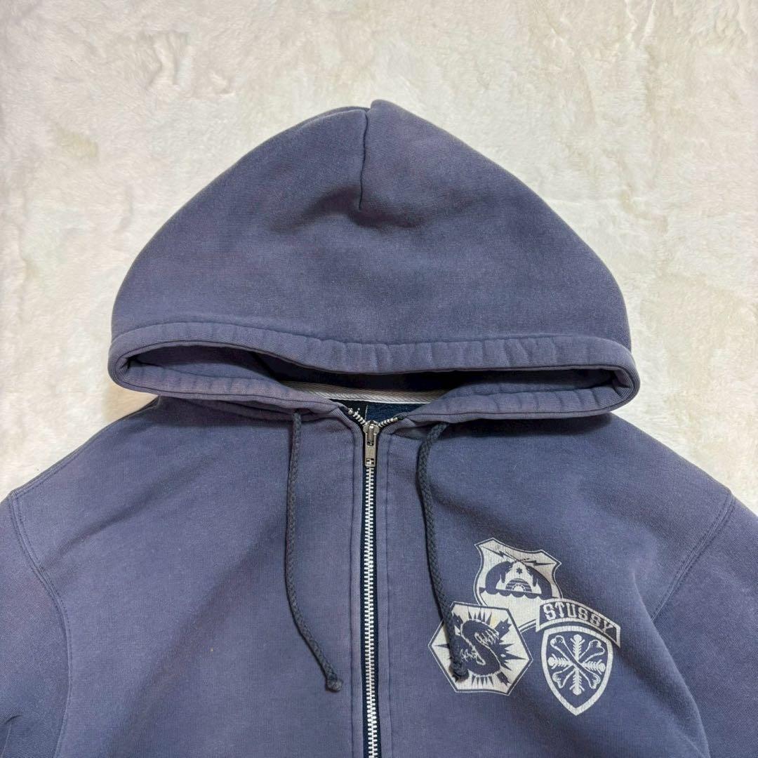 old stussy ジップアップパーカー　Sロゴ　フェード　ナス紺　ネイビー