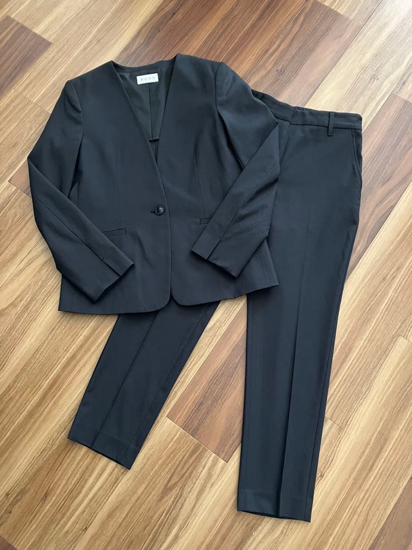 美品 PLST プラステ セットアップパンツスーツ 黒 M S リネンブレンド