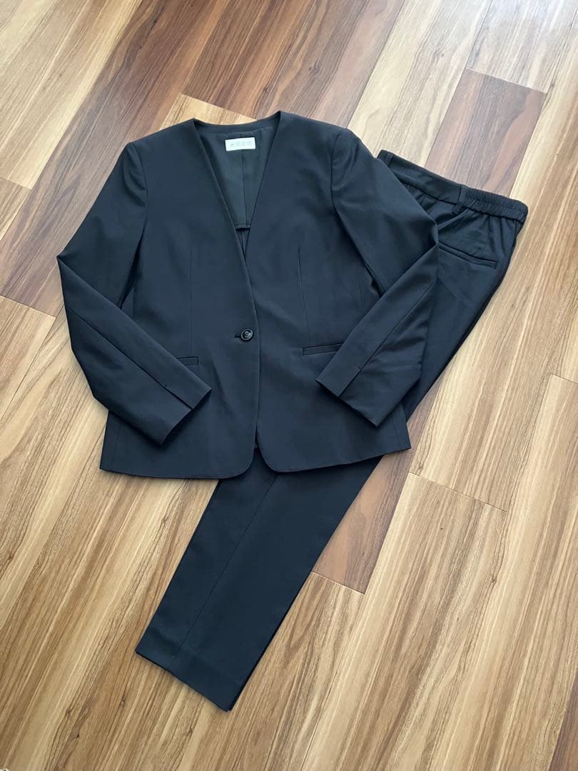 美品 PLST プラステ セットアップパンツスーツ 黒 M S リネンブレンド