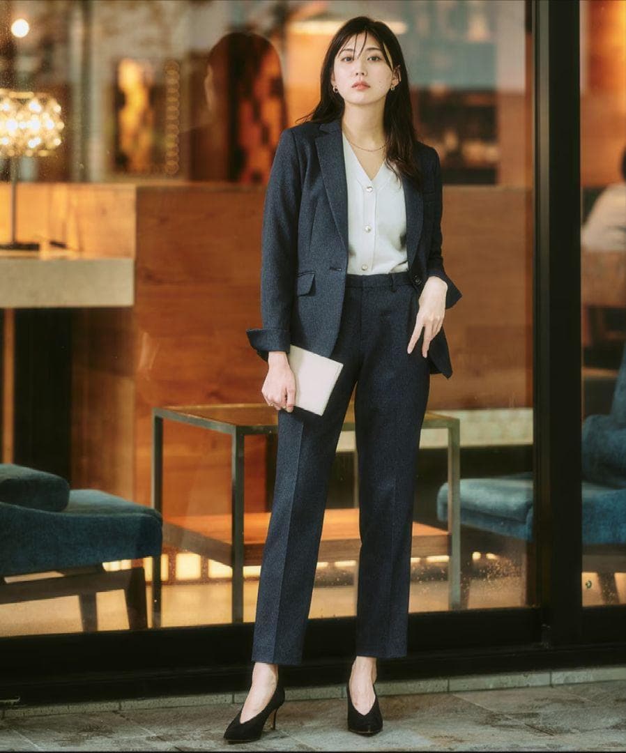 テーパード パンツスーツ 上下 冬スーツ 洗える ストレッチ 卒業式 フォーマル