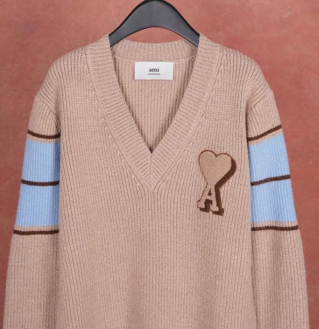 未使用 ami paris ブラウンウールカレッジセーター Sサイズ