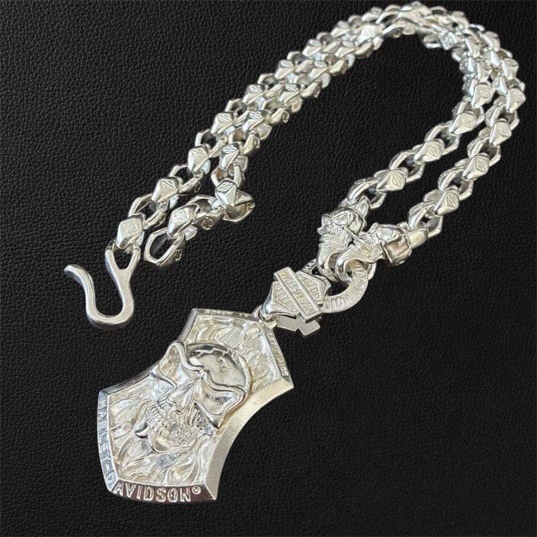 VINTAGE メンズレトロ S925刻印 銀のネックレス シルバースカル 骸骨