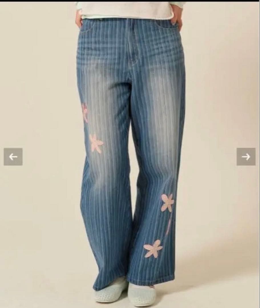 パッチワーク ストライプ デニムパンツ　 TINA：JOJUN