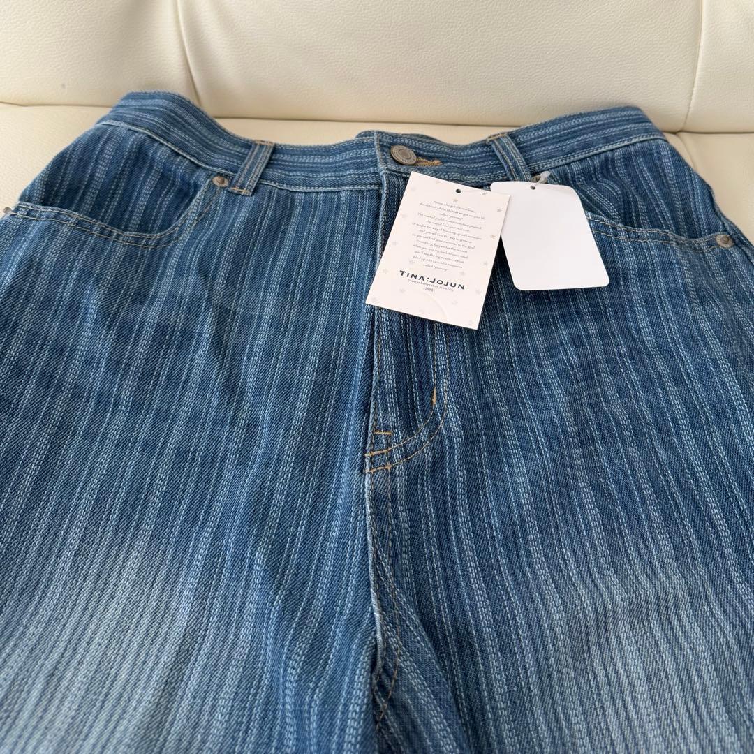 パッチワーク ストライプ デニムパンツ　 TINA：JOJUN