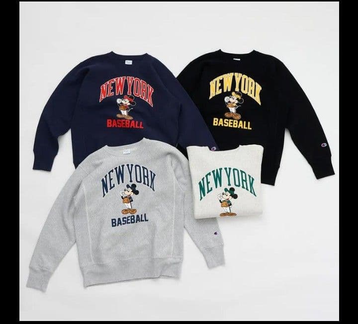 チャンピオン　Ｌ　クールネック　スウェットシャツ　リバースウィーブ　ミッキー