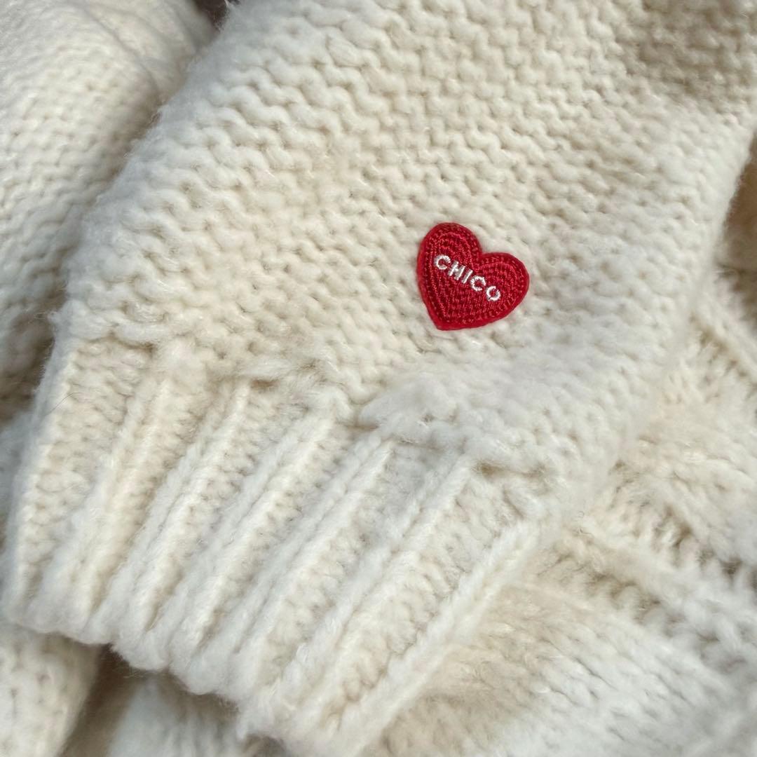 Chico ケーブルVルーズニットワンピース アイボリー