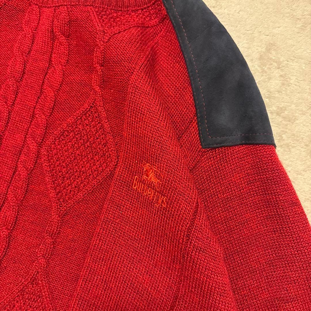 美品⭐️90s burberry ハイゲージ エルボーパッチ　ニット　ホース刺繍