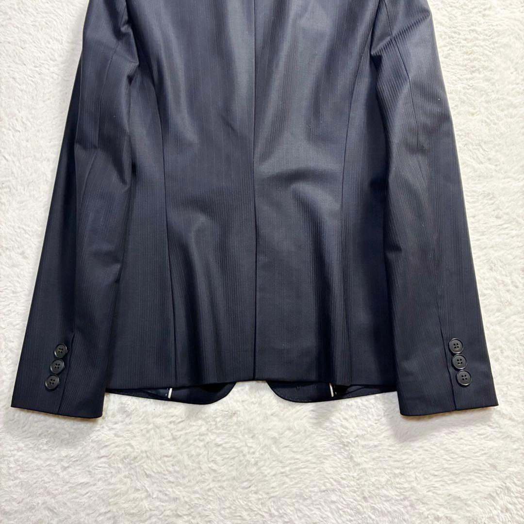 極美品 アイシービー パンツスーツ ストライプ 濃紺 ウール混 春物