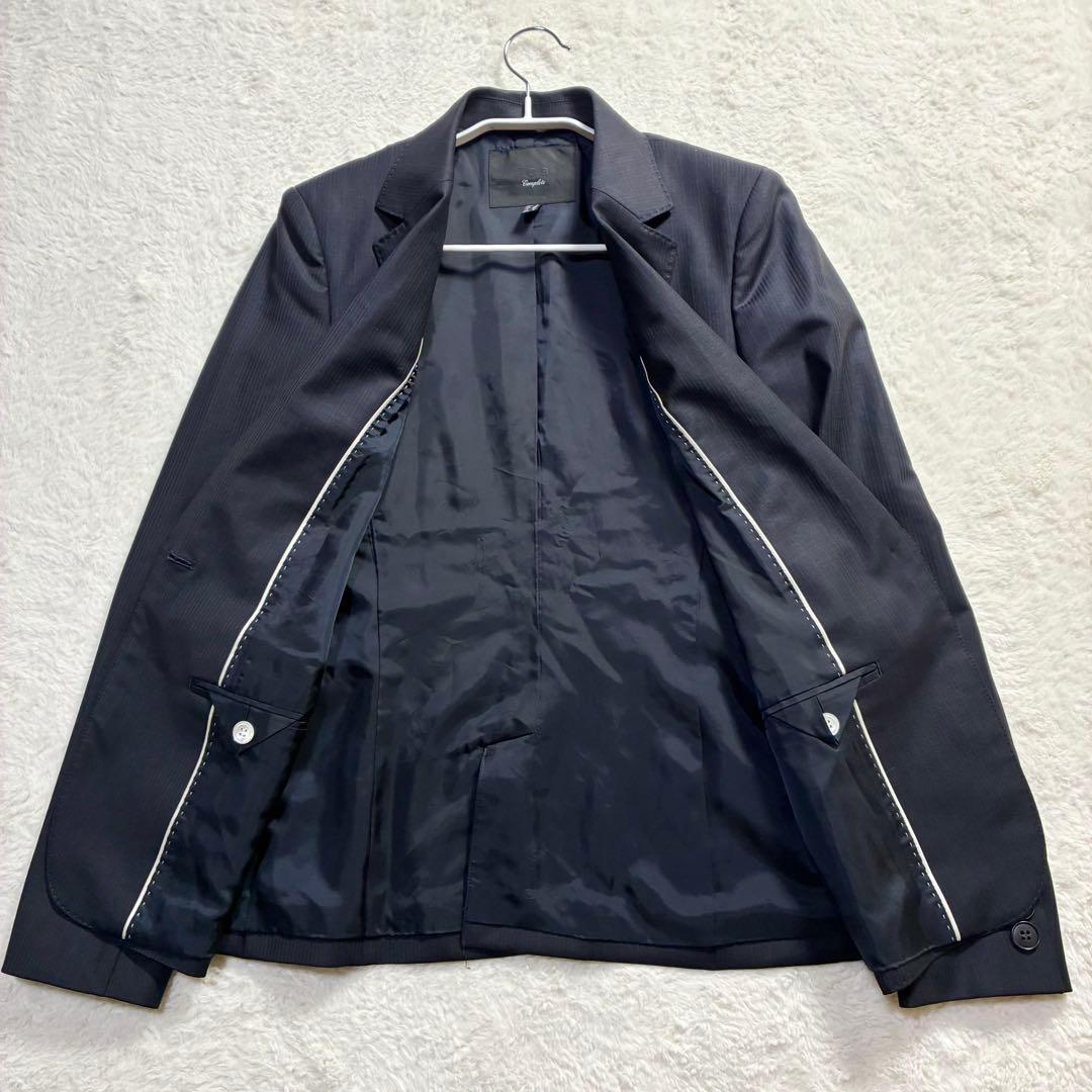 極美品 アイシービー パンツスーツ ストライプ 濃紺 ウール混 春物