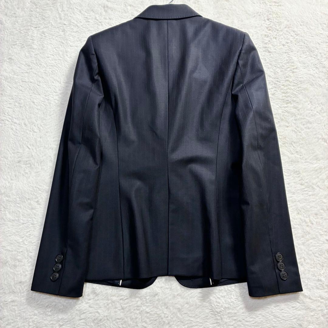 極美品 アイシービー パンツスーツ ストライプ 濃紺 ウール混 春物