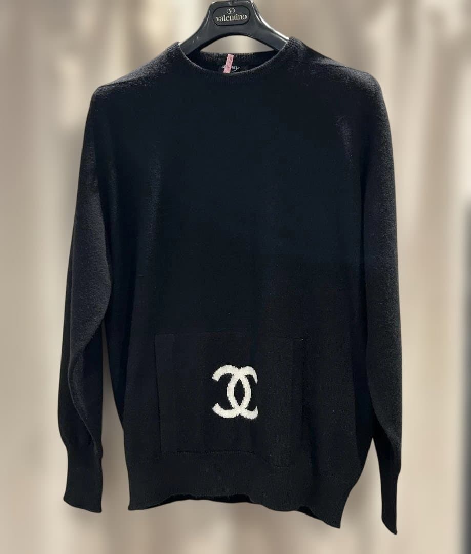 CANEL　シャネル　カンガルーニット　カシミアセーター　ココマーク　長袖　黒